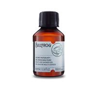 Bullfrog - Gel de Ducha Multiuso Secret Potion N.º 1: Limpiador para Cuerpo, Rostro y Cabello, 92,3 % Natural, Fragancia Amaderada y Ámbar, Versátil y Revitalizante, Fabricado en Italia, 100 ml