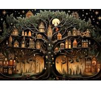 Bullglesup Rompecabezas para adultos de 1000 piezas, rompecabezas de casa del árbol por la noche con póster en la parte posterior, piezas únicas que se ajustan bien sin polvo (27.5 x 19.6 pulgadas)