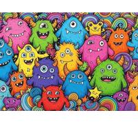 Bullglesup Rompecabezas para adultos de 1000 piezas, rompecabezas de fiesta de monstruos con póster en la parte posterior, piezas únicas que se ajustan bien sin polvo (27.5 x 19.6 pulgadas)