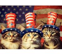 Bullglesup Rompecabezas para adultos de 1000 piezas, rompecabezas de gatos del 4 de julio con letra de póster en la parte posterior, piezas únicas que se ajustan bien sin polvo, decoración del hogar
