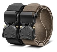 BULLIANT Cinturones Hombre 2 Pack,Cinturón Táctico Web Ajustable Elástico Ajuste Rápido Liberación para Exterior Servicio,Adaptable(Negro/Marrón Claro,105cm/30-34" Cintura ajuste)