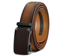 BULLIANT Cinturones Hombre, Cinturón Hombre Cuero Hebilla Trinquete Automática,35MM,Tamaño Ajustable para Pantalones Traje Vestir(Negro/Marrón Claro,105cm/28-34" Cintura ajuste)