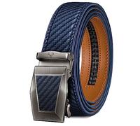 BULLIANT Cinturones Hombre, Cinturón Hombre Cuero Hebilla Trinquete Automática,35MM,Tamaño Ajustable para Pantalones Traje Vestir(Azul Marino-110cm/30-36" Cintura ajuste)