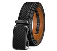 BULLIANT Cinturones Hombre, Cinturón Hombre Cuero Hebilla Trinquete Automática,35MM,Tamaño Ajustable para Pantalones Traje Vestir(Negro,110cm/30-36" Cintura ajuste)