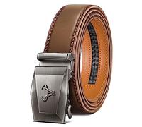 BULLIANT Cinturones Hombre, Cinturón Hombre Cuero Hebilla Trinquete Automática,35MM,Tamaño Ajustable para Pantalones Traje Vestir(Leonado-150cm/44-52" Cintura ajuste)
