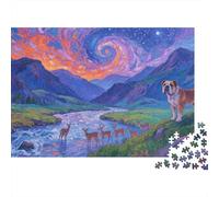 BullPerro Rompecabezas 1000 Piezas BullPerros en Colina con Manada de Ciervos, para Adultos Y Niños Mágico De Madera Decoración Familiar Regalo 1000pcs (75x50cm)