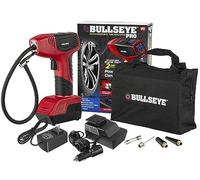 Bullseye Pro - Inflador de neumáticos digital automático de 150 PSI máximo con pantalla de visualización de calibre y presión preestablecida en KPA, PSI, BAR, kg/cm, luces LED integradas, recargable,