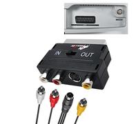 BullTek - Conversor SCART a 3X RCA Jacks | Conmutador Entrada/Salida | Compatible con Consolas, DVD, VHS | Conector S-Video S-VHS | Audio Mono y Estéreo, Negro