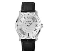 Bulova 96B388 - Reloj analógico de Cuarzo para Hombre con Correa de Piel, Plateado/Negro, Correa