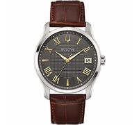 Bulova 96B389 - Reloj analógico de Cuarzo para Hombre con Correa de Piel, Plata-marrón-Gris, Correa