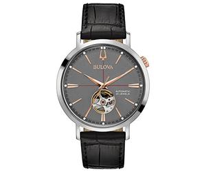 Bulova Automatic Reloj Analógico con Correa en Cuero para Hombre, Gris