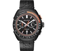 Bulova Chrono Racer men's watch black background 98B428 steel case leather strap