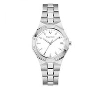 Bulova Classic Octogon Lady 96M172 - Reloj Mujer Analógico 32mm, Movimiento Cuarzo con Calendario, Caja y Brazalete de Acero, Esfera Blanca, Cristal Zafiro, WR 10 Bar