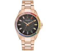 Bulova Crystal Phantom Reloj de 3 Agujas de Acero Inoxidable para Hombre, con Bisel de Cristal arcoíris y Esfera Negra con Centro pavimentado, Estilo: 97A180