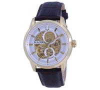 Bulova Esfera Blanca Automático Vestido Correa Cuero Reloj 97A138 Hombre
