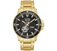 Bulova Marine Star 'Series C' Reloj automático de acero inoxidable dorado de 3 manecillas para hombre, esfera negra; caja de exposición, bisel giratorio, estilo: 97A174, Oro, Marine Star Series C -