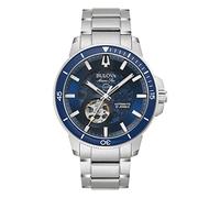 Bulova Reloj analógico automático para Hombre con Correa de Acero Inoxidable 96A289, Plateado/Azul, Pulsera