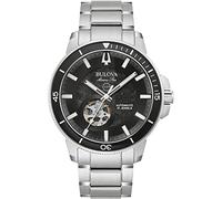 Bulova Reloj analógico automático para Hombre con Correa de Acero Inoxidable 96A290, Plateado/Negro, Pulsera