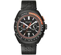 Bulova Reloj cronógrafo Racer para Hombre, Correa Perforada de Cuero Negro, Esfera Negra, marcadores Luminosos, Detalles Naranjas, taquímetro de 42 mm (Estilo: 98B428)