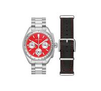 Bulova Reloj de Cuarzo Lunar Pilot de 43,5 mm con cronógrafo, Calendario, Correa de Acero Inoxidable y Correa Adicional Intercambiable de Cuero Negro