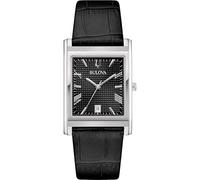 Bulova Reloj de hombre 96B445 Classic Rectangle acero piel negra, Negro , Correa