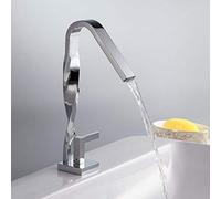 BULUXE Grifo de baño moderno con boquilla de cascada de arco alto, grifo de lavabo de baño generalizado con 3 agujeros y asas dobles (cromo)