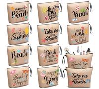 Bulyoou 10 bolsas de cosméticos con temática de playa con cremallera, bolsas de maquillaje de verano, bolsa organizadora de viaje, bolsa organizadora de playa, artículos esenciales de playa,