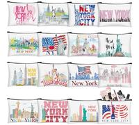 Bulyoou 16 bolsas de cosméticos de la ciudad de Nueva York, regalos de recuerdo, bolsa de maquillaje, Italia, Los Ángeles, viajes, vacaciones, bolsa con cremallera para mujeres, cumpleaños, Navidad,