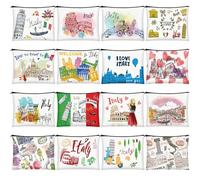 Bulyoou 16 bolsas de cosméticos de la ciudad de Nueva York, regalos de recuerdo, bolsa de maquillaje, Italia, Los Ángeles, viajes, vacaciones, bolsa con cremallera para mujeres, cumpleaños, Navidad,