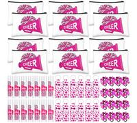 Bulyoou 48 piezas de regalos de animadora a granel para regalos de animación del equipo, incluye 12 bolsas de maquillaje de animadora, 12 bálsamos labiales, 12 soportes para bálsamo labial, 12 cuerdas