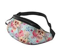 Bumbag Calavera Rosa Peonía Unisex Riñonera Deportiva Casual,Ajustable Bolsos Bandolera para Marcha Deporte Viajar 14X35Cm
