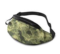 Bumbag Patrón De Dinosaurio De Camuflaje Unisex Riñonera Deportiva con Agujero De Auriculares,Ligera Riñonera De Marcha para Pasear A Perros Senderismo Correr 14X35Cm