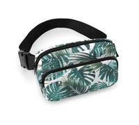Bumbags - Riñonera para Hombre y Mujer, diseño de Fresa con Dibujos Animados Rojos para Senderismo, pasear al Perro, Correr, Viajar, Hojas Verdes de Monstera, 20x13cm