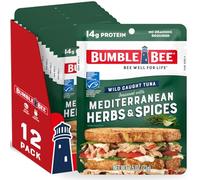 Bumble Bee Atún sazonado con hierbas y especias mediterráneas, bolsa de 75 ml (paquete de 12) - Listo para comer - Paquete de atún salvaje - 14 g de proteína por porción - Sin gluten