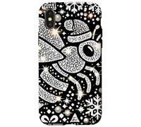 Bumble Bee Christmas Themed Cute Bee Black & White Snowflake Carcasa para iPhone X/XS