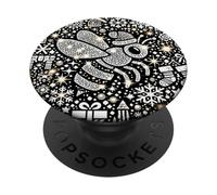 Bumble Bee Christmas Themed Cute Bee Black & White Snowflake PopSockets PopGrip Adhesivo
