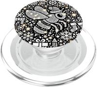 Bumble Bee Christmas Themed Cute Bee Black & White Snowflake PopSockets PopGrip para MagSafe