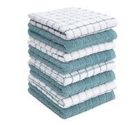 Bumble - Paños de Cocina de algodón (12 x 12 Pulgadas), diseño de Cuadros Aguamarina, Altamente absorbentes, algodón Hilado en Anillo Natural, Juego de Toallas de Cocina, 380 gsm,