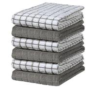 Bumble - Toallas de Cocina de 16 x 28 Pulgadas, Altamente absorbentes, con Lazo para Colgar, algodón Hilado en Anillo Natural, 380 gsm, diseño de Cuadros Grises, Paquete de 6