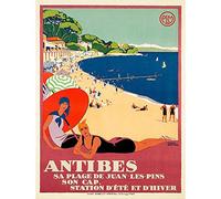 Bumblebeaver TRAVEL TOURISM ANTIBES BEACH SEA OCEAN SUN PARIS FRANCE ART PRINT POSTER 30X40 CM 12X16 IN Viajar GIRA playa Oceano París Francia Lámina Póster