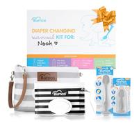 Bumco Cesta de regalo para bebé, juego de regalo personalizado para cambiar pañales para bebé, regalo de bebé neutro con 2 cepillos para bebé (original y mini) + bolsa de mano de pañales + muñequera