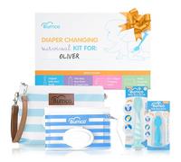 Bumco Cesta de regalo para bebé, regalo personalizado para baby shower para niños, juego de regalo para bebé con 2 cepillos para bebé (original y mini) + bolsa de mano de pañales + muñequera de