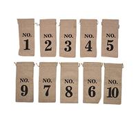 Bumdenuu 10 unidades serías bolsas de vino de yute, 14 x 6 1/4 pulgadas bolsas de regalo de botella de vino numeradas de Hesse con cordón para una degustación de vino ciego (marrón), Color yute