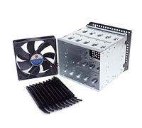 Bumdenuu Expansión de almacenamiento para disco duro, jaula de disco duro, rack de 5,25 pulgadas hasta 5 x 3,5 pulgadas, soporte con ventilador de 12 cm