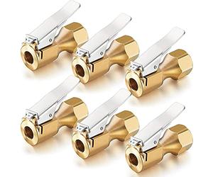Bumdenuu Husillo neumático de latón de flujo abierto de 6 piezas de husillo para neumáticos recto de flujo abierto con clip para accesorios para compresor manómetro inflador