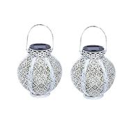 Bumdenuu - Lote de 2 farolillos solares para colgar al aire libre, grandes linternas solares con asa, diseño de metal