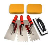 Bumiva 6 Piezas Herramientas para Azulejos, Juego de Llana Dentada Cuadrada de Acero Inoxidable, Llana y Esponja para Juntas para la Instalación de Azulejos.