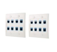 Bumiva Placa de Pared Ethernet de 2 Piezas, 8 Puertos, Conector RJ45 Cat6 de Doble Entrada, Placa Frontal para Cable de Red Hembra A Hembra.