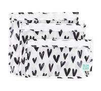 Bumkins Bolsa de Viaje con Cremallera aprobada por la TSA, 1 L, Compatible con aerolíneas, Transparente, organización de pañales, Maquillaje, Accesorios, Juego de 3 tamaños, Corazones Negros