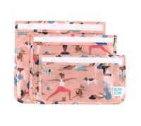 Bumkins Bolsa de Viaje con Cremallera aprobada por la TSA, 1 L, Compatible con aerolíneas, Transparente, organización de pañales, Maquillaje, Accesorios, Juego de 3 tamaños, Amigos de Yoga